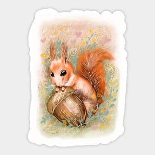Cute fluffy squirrel with an acorn. Sticker